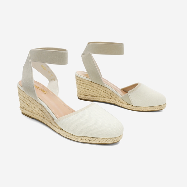 Ankle Strap Closed-Toe Espadrille Wedge Sandals - BEIGE WHITE - 4